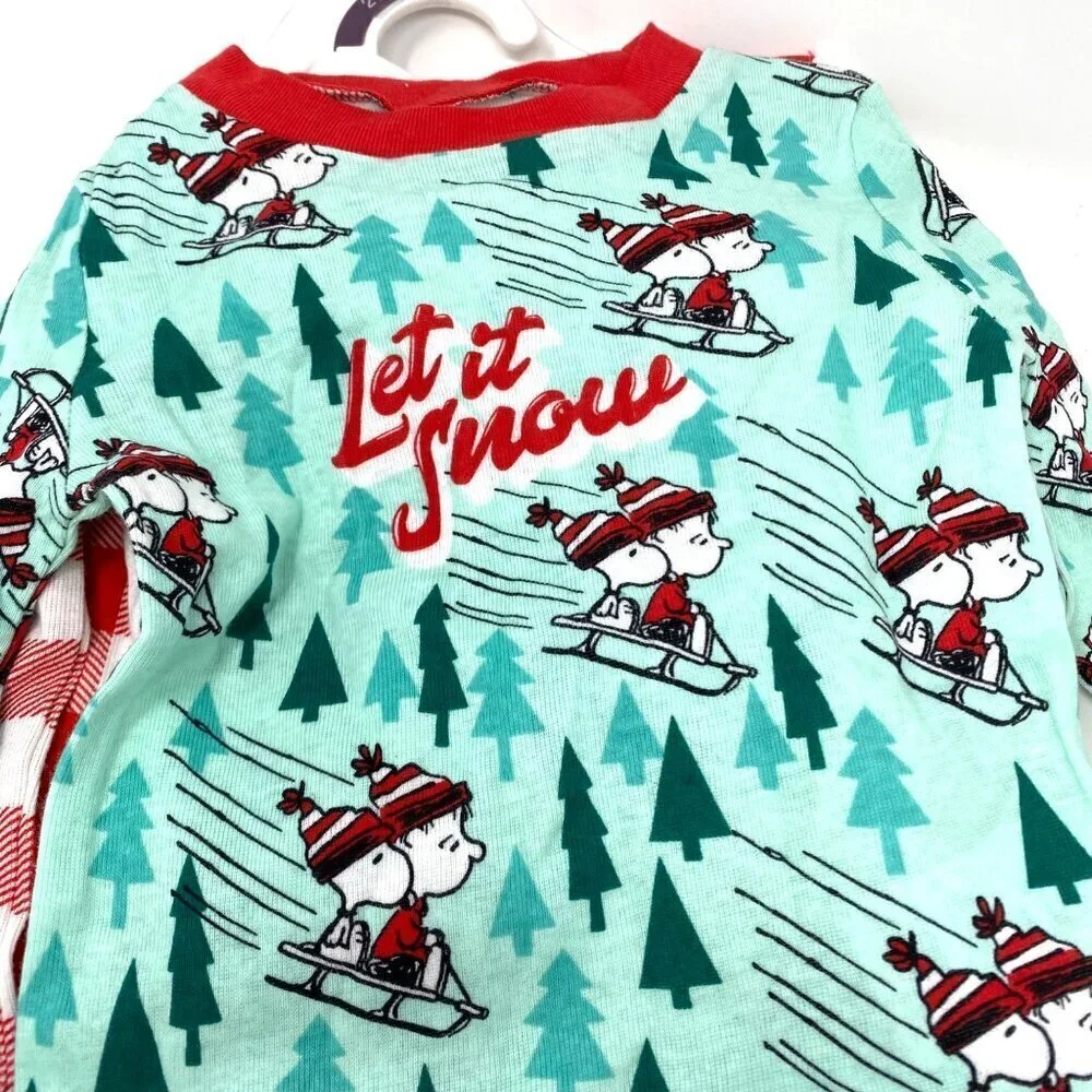Target Toddler 4pc Snug Fit Snoopy Let It Snow Cotton Pajama Set Blue Red 2T 3T